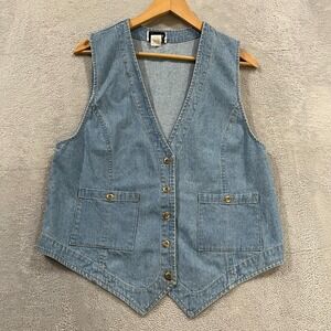 Vintage Venice Vest Womens Medium Denim Blue‎ Brass Buttons 90s Cowgirl Y2K USA